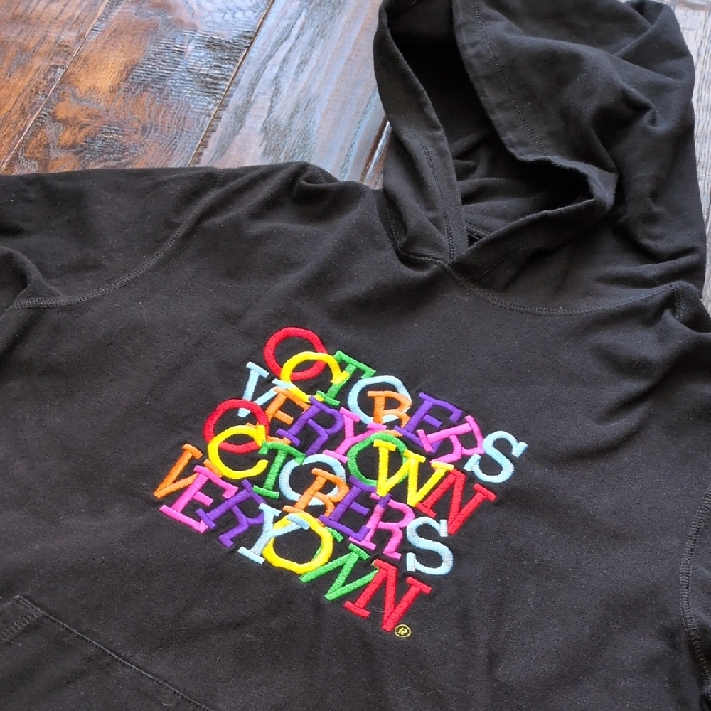 OCTOBER'S VERY OWN OVO I Rainbow Embroidered Logo Black Pullover Hoodie, L